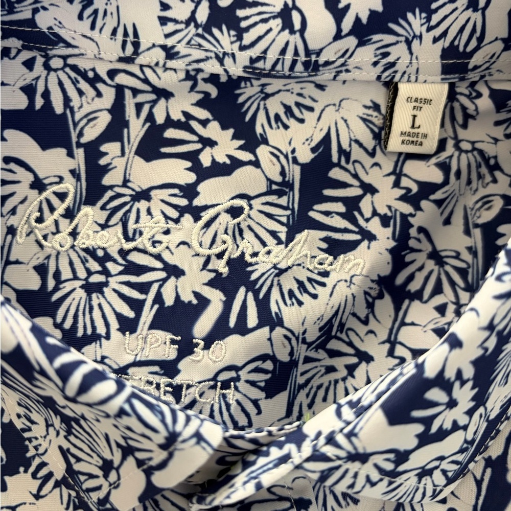 Robert Graham Men's Blue and White Modern Foral Pattern Shirt - Picture 3 of 3